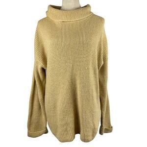 J. Jill Women's‎ Large Tan Waffle Knit Long Sleeve Funnel Neck Sweater Casual